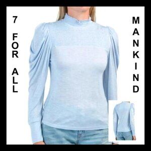 NWT 7 FOR ALL MANKIND puff sleeve smock mock neck top